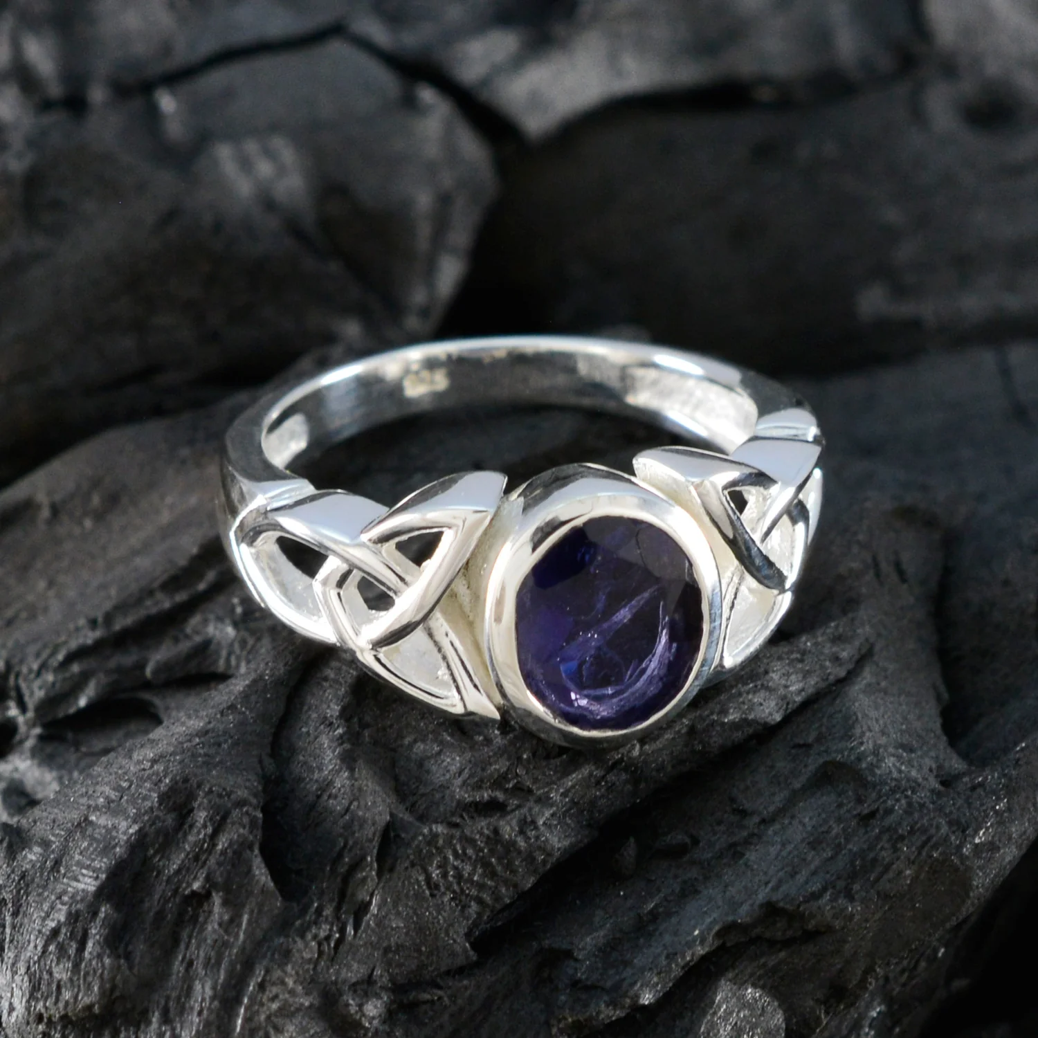 Iolite Solitaire German Silver Blue Gems Minimal Traditional Ring Jewelry - Image 4