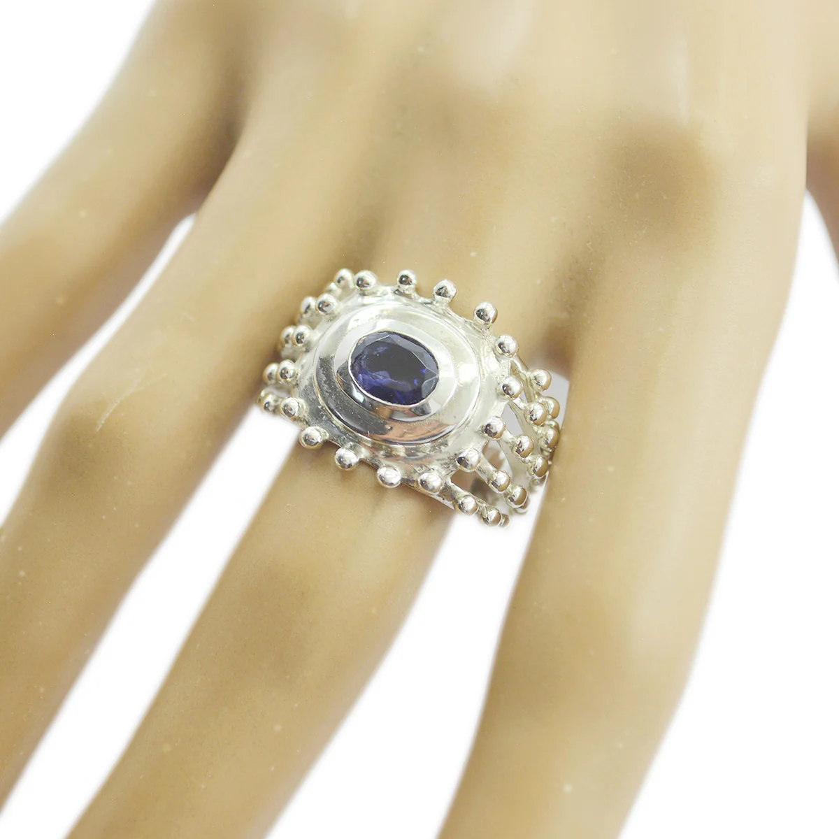 Iolite Solitaire Indian 925 Silver Blue Gemstones Essential Retro Ring Jewelry - Image 2