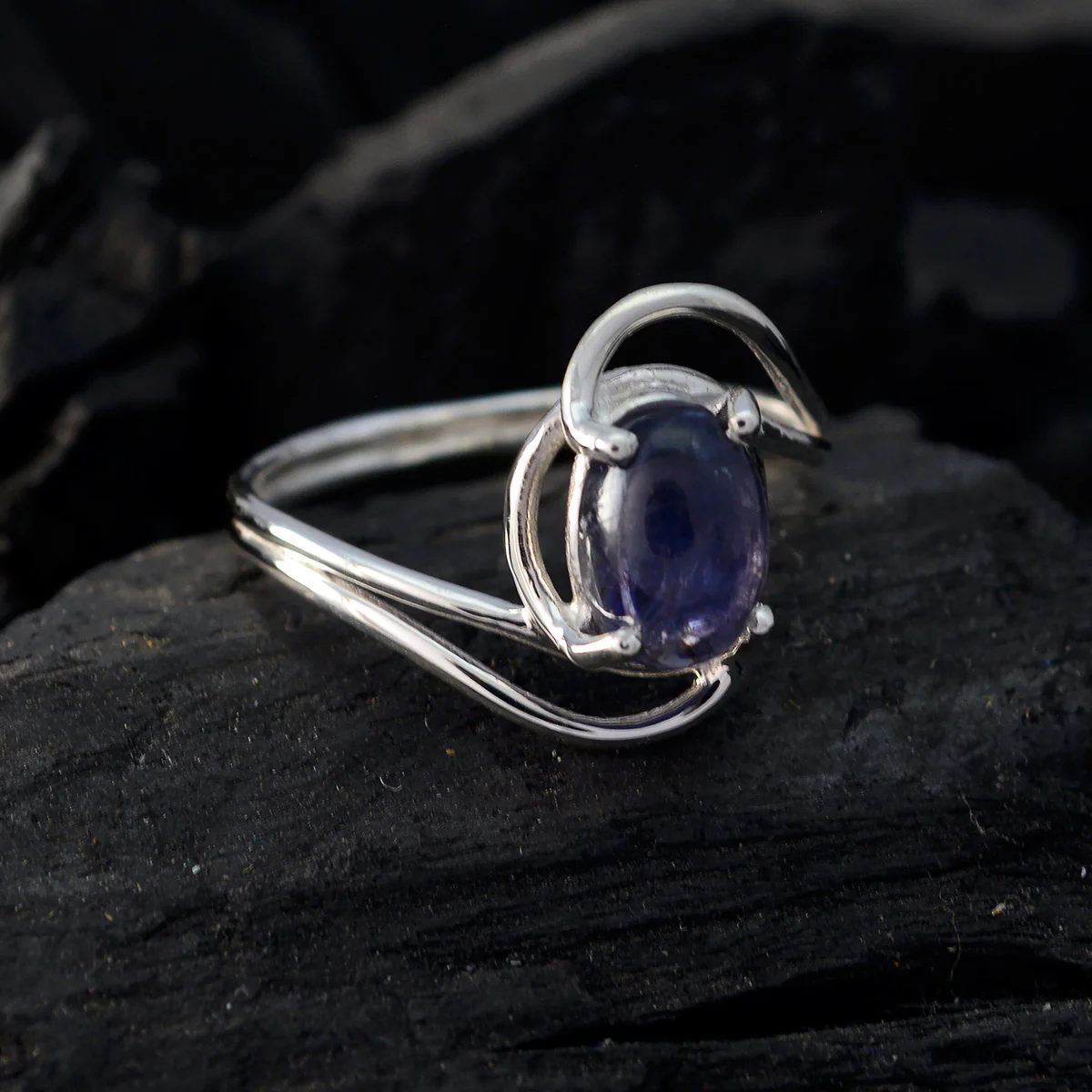 Iolite Solitaire Korean 925 Sterling Silver Blue Gems Delicate Glamorous Ring Jewellery - Image 4