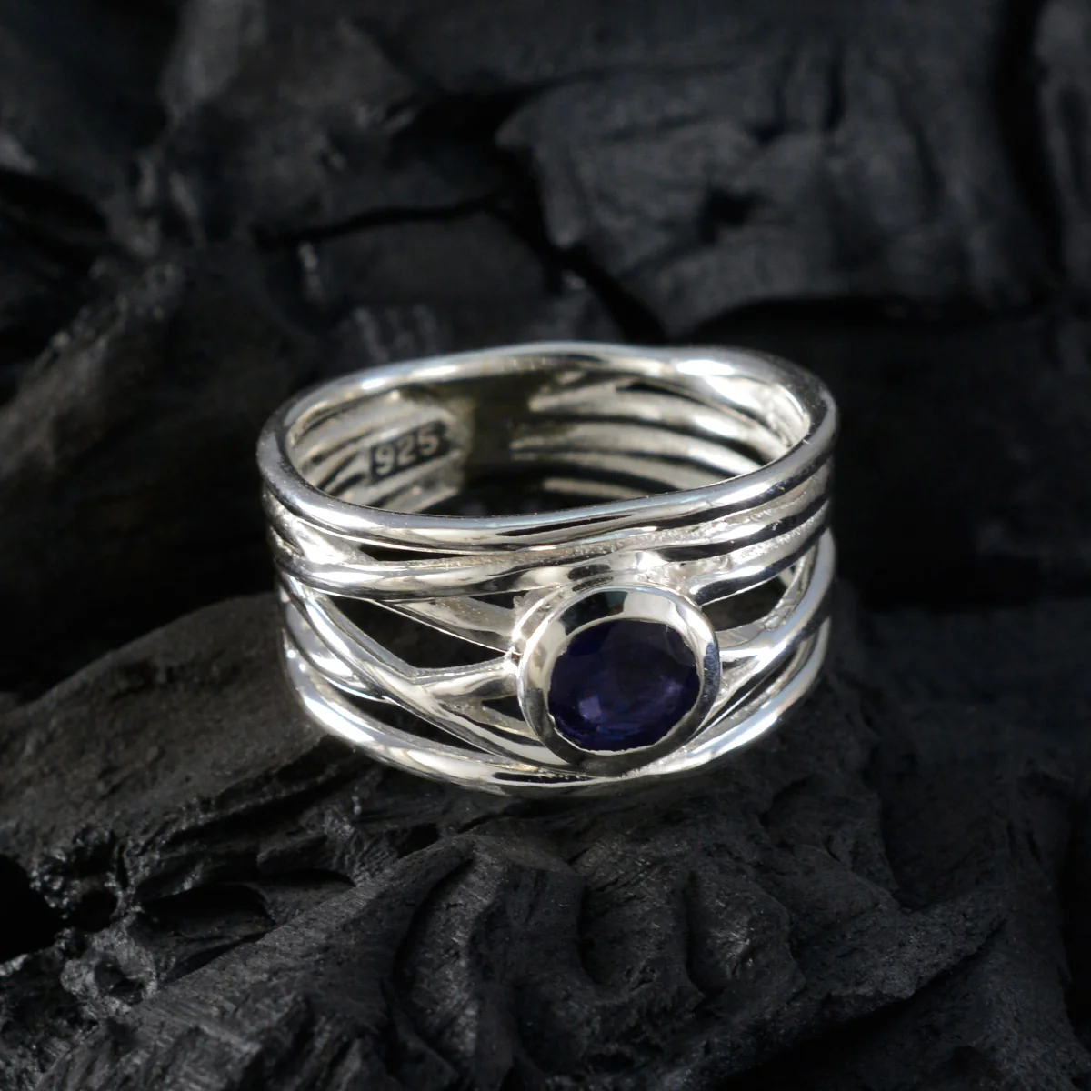 Iolite Solitaire Latin American 925 Silver Blue Gemstones Eye-catching Rope-Wire Band Jewelry - Image 4