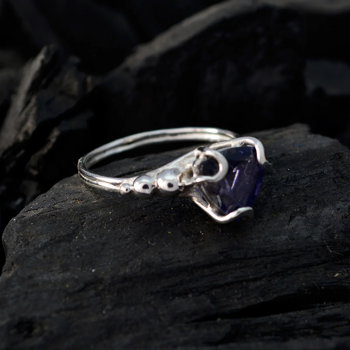 Iolite Solitaire Mexican 925 Silver Blue Gems Delicate Rope-Wire Ring Jewellery - Image 4