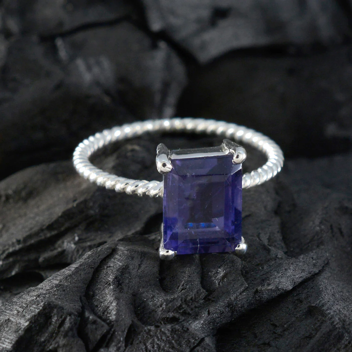 Iolite Solitaire Turkish 92.5 Silver Blue Gemstone Delicate Twist Ring Jewellery - Image 4