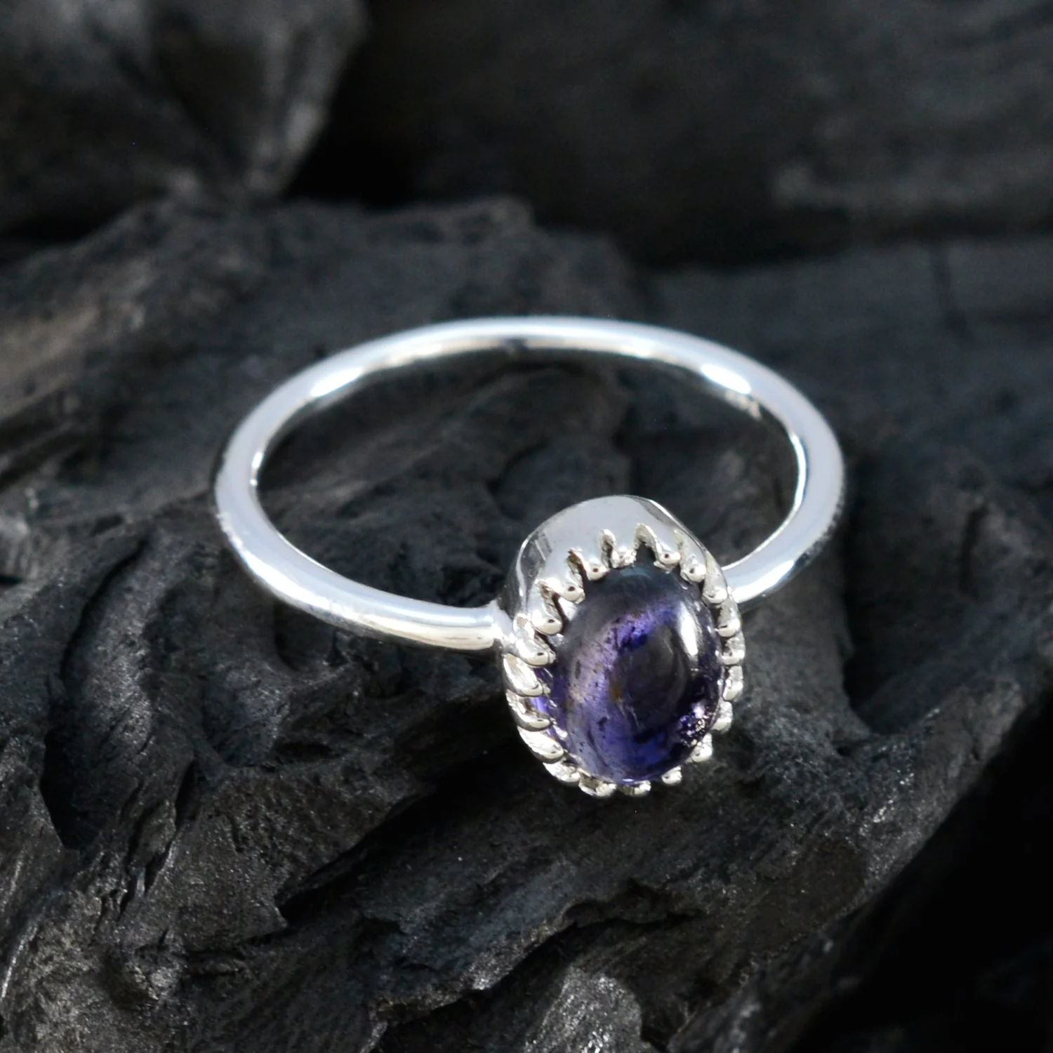 Iolite Solitaire Turkish 925 Silver Blue Gemstones Delicate Glamorous Ring Jewelry - Image 4