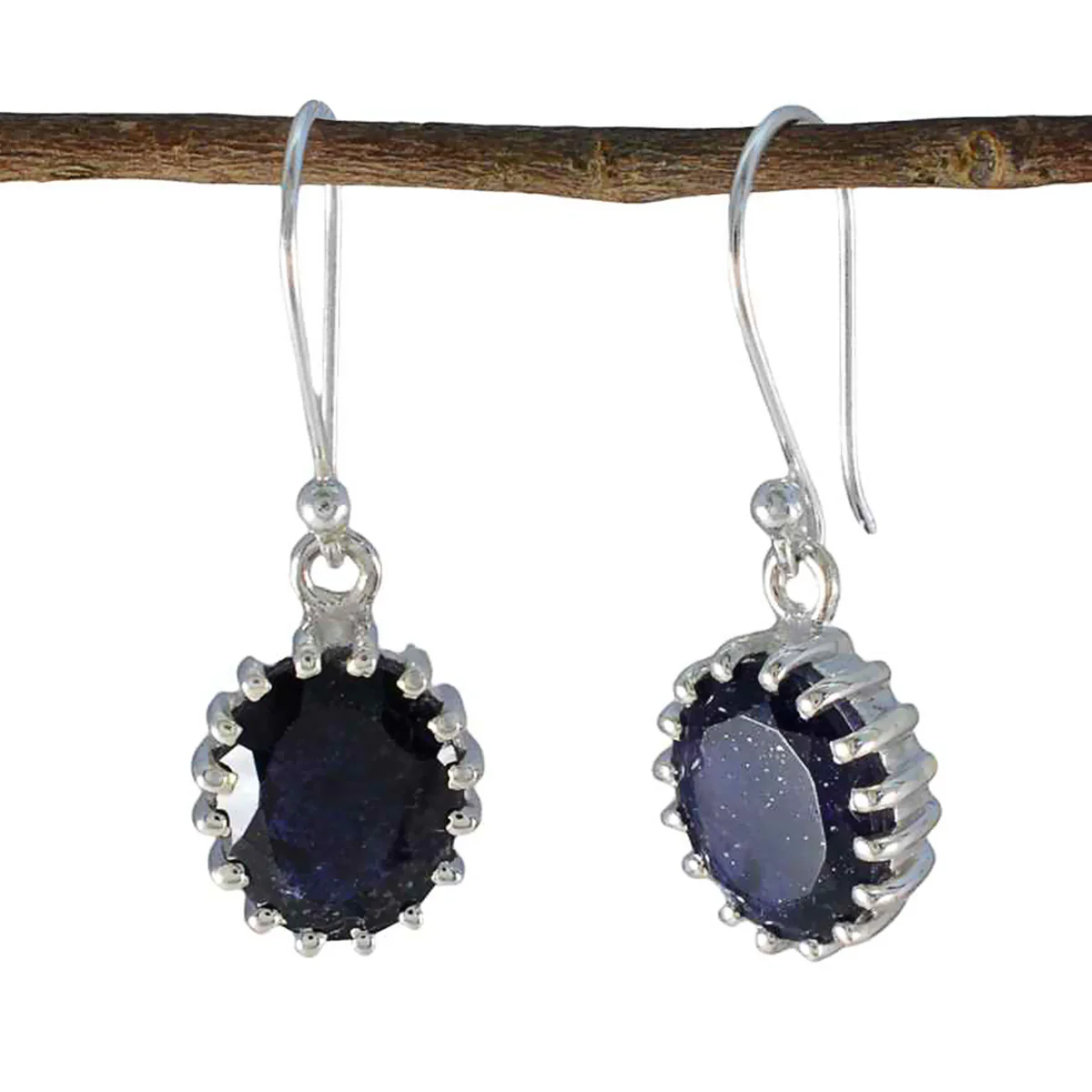 Iolite Spanish Clara Solitaire Dangle Blue 925 Silver Earring