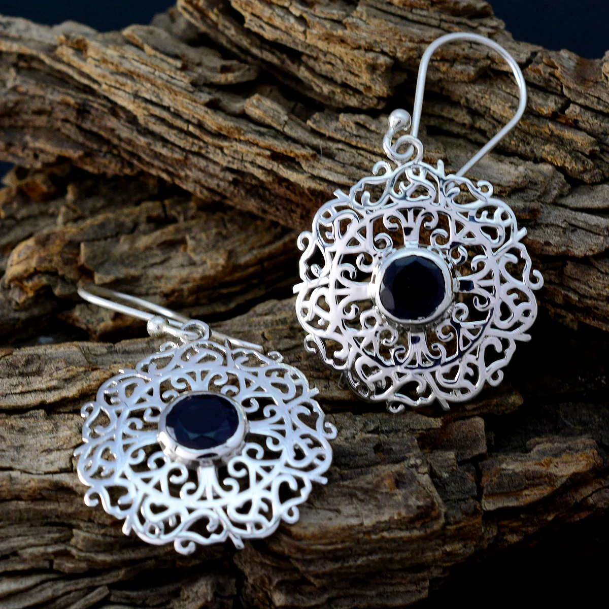 Iolite Spanish Mia Solitaire Dangle Blue 925 Silver Earring - Image 3