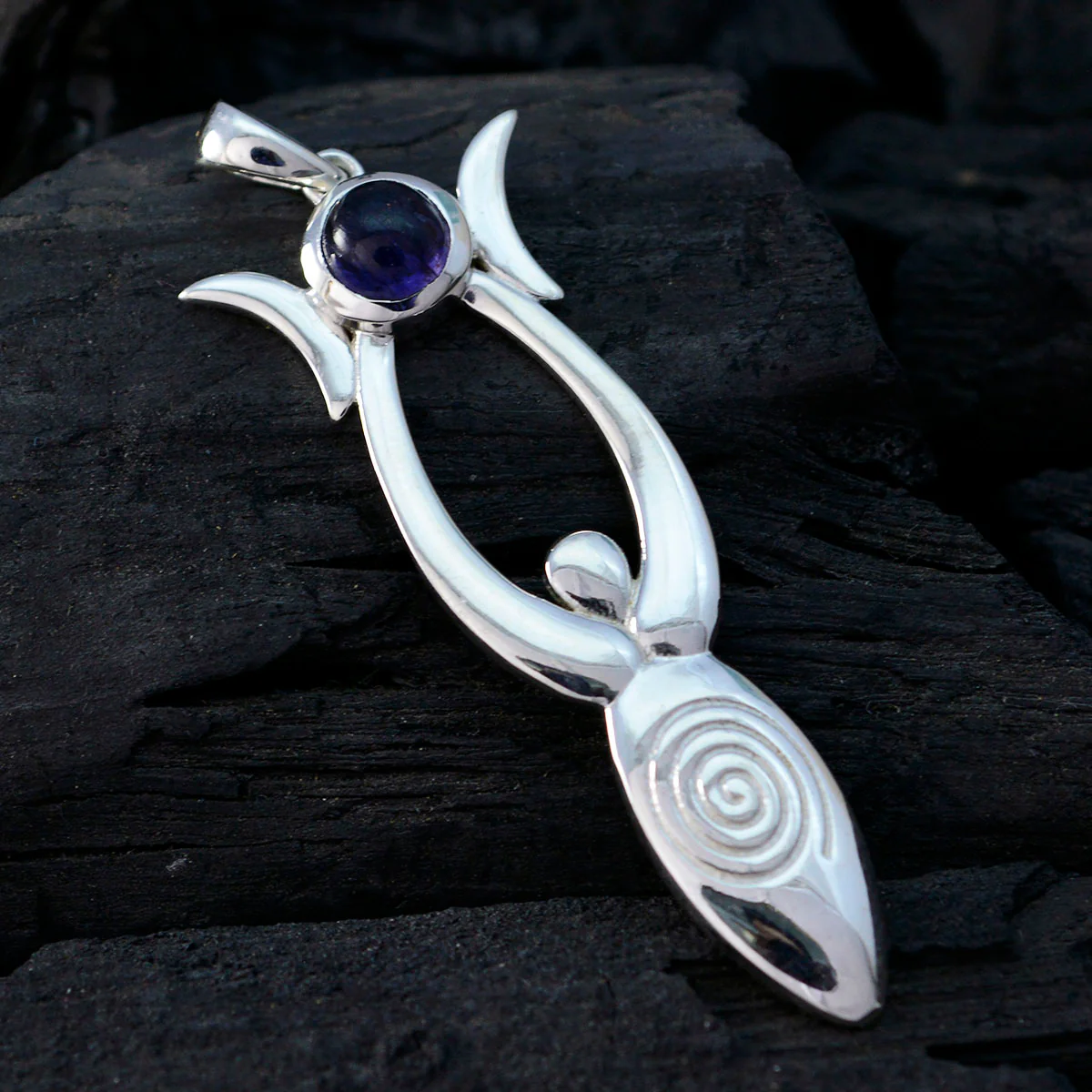 Iolite Tiny Spanish 92.5 Silver Solitaire Ellie Trendy Blue Pendant Jewellery - Image 3