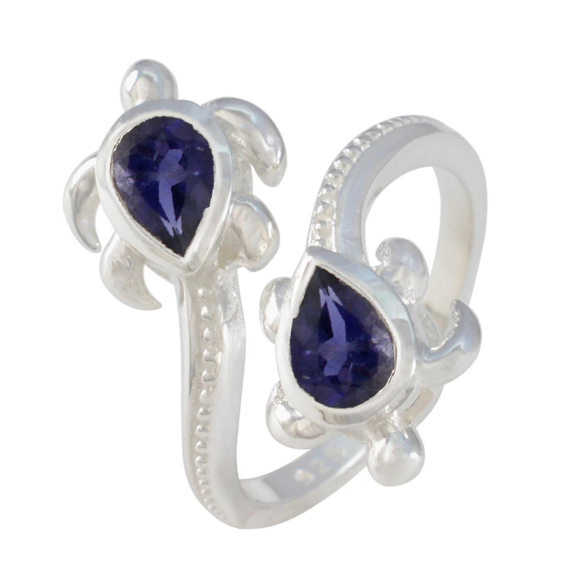 Iolite Toi et Moi French 925 Silver Blue Gemstone Minimal Artisan Ring Jewelry - Image 2