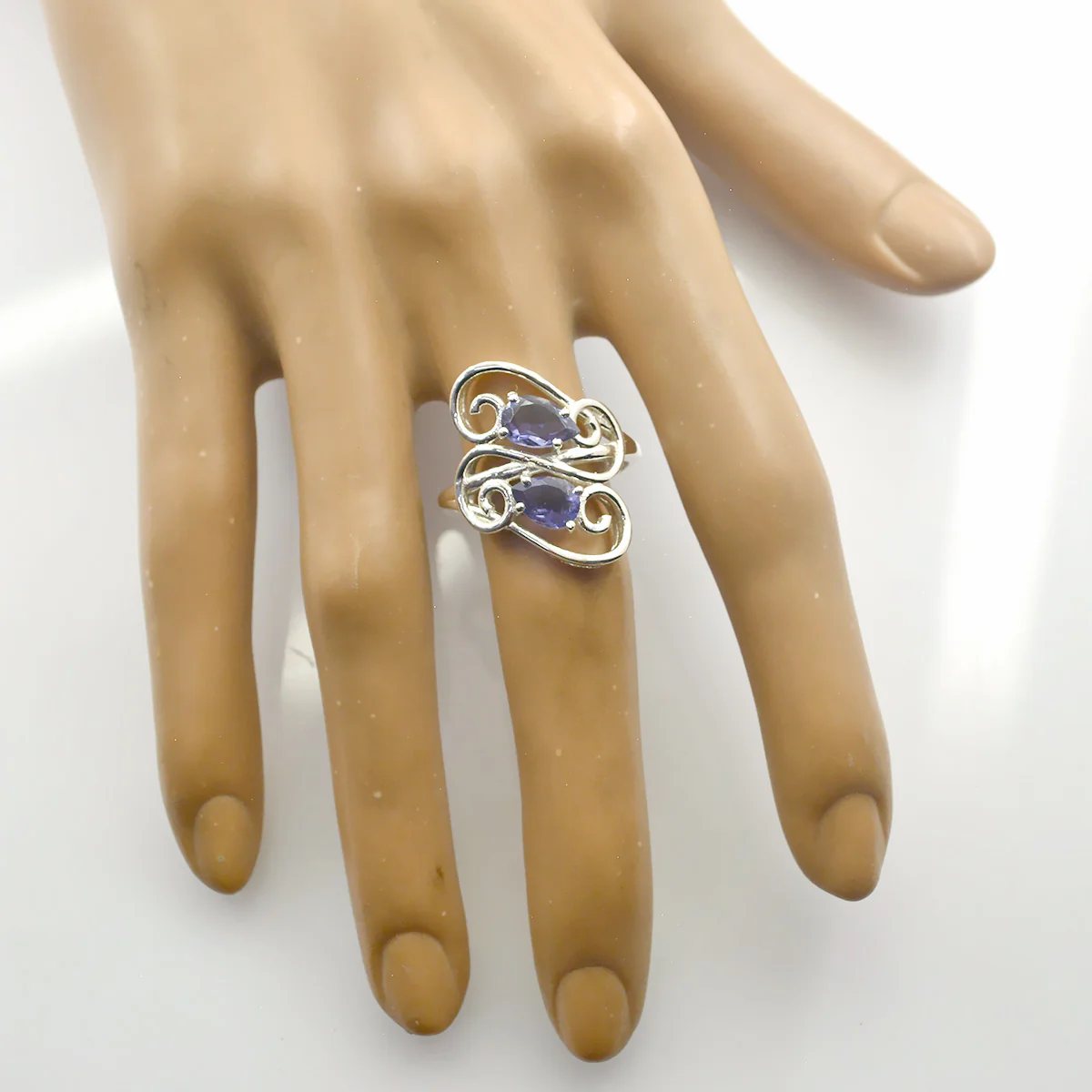 Iolite Toi et Moi French Silver Blue Gemstones Featherlight Modern Ring Jewelry - Image 2