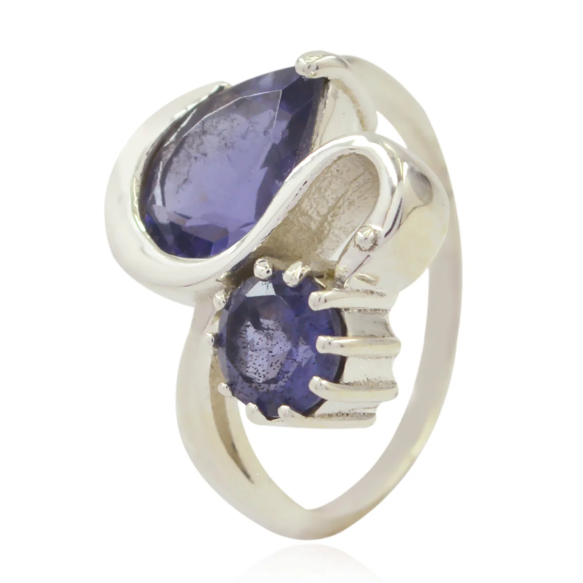 Iolite Toi et Moi German 925 Silver Blue Gems Featherlight Feminine Ring Jewelry - Image 3