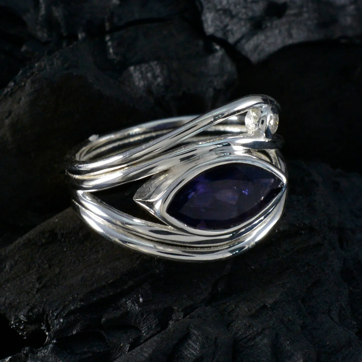 Iolite Toi et Moi German Sterling Silver Blue Gems Tiny Boho Ring Jewelry - Image 4