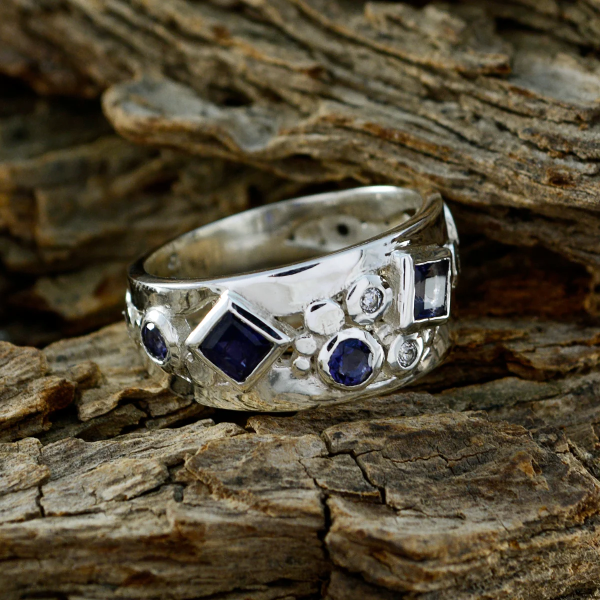 Iolite Trilogy African 925 Sterling Silver Blue Gemstone Eye-catching Abstract Ring Jewelry - Image 3