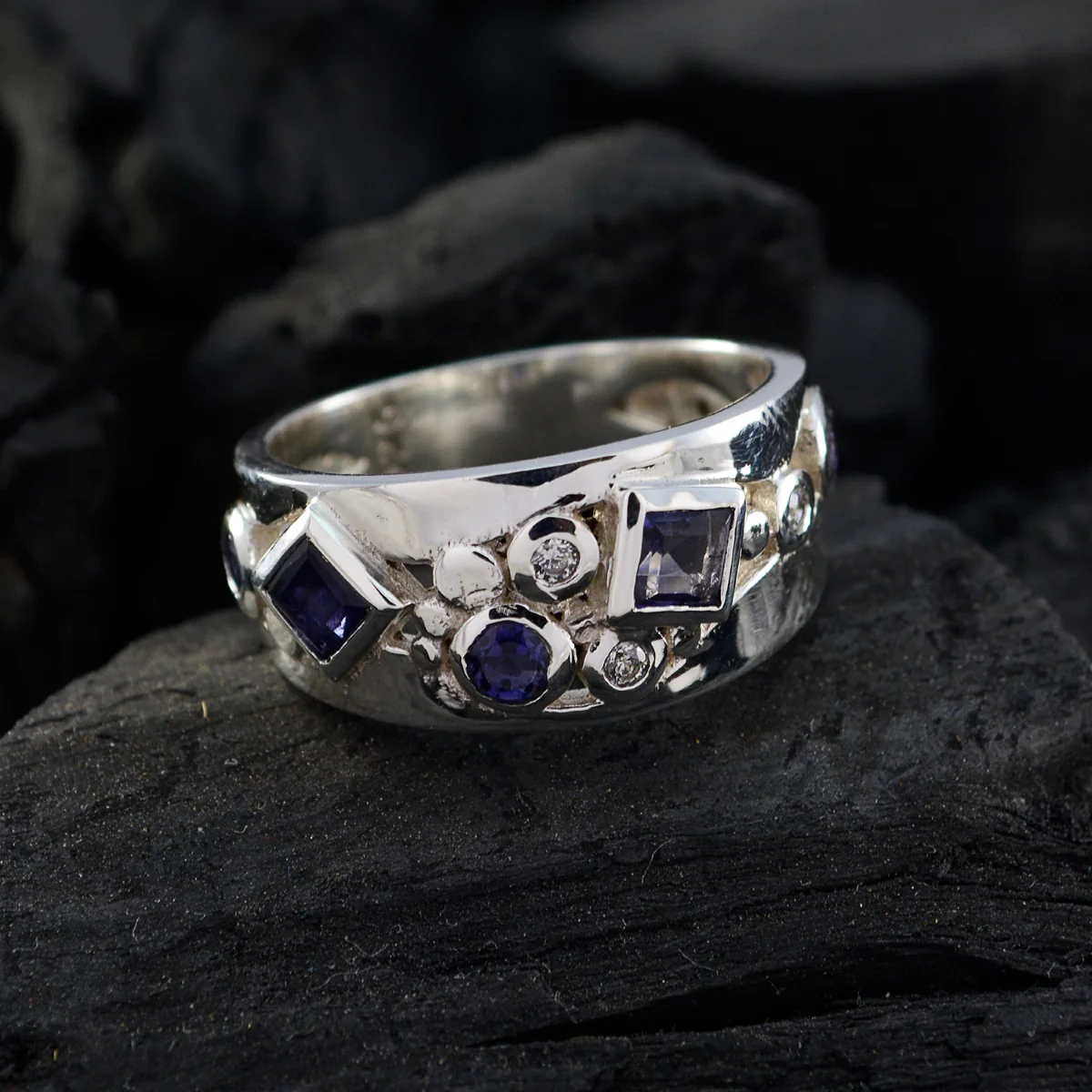 Iolite Trilogy African 925 Sterling Silver Blue Gemstone Eye-catching Abstract Ring Jewelry - Image 4