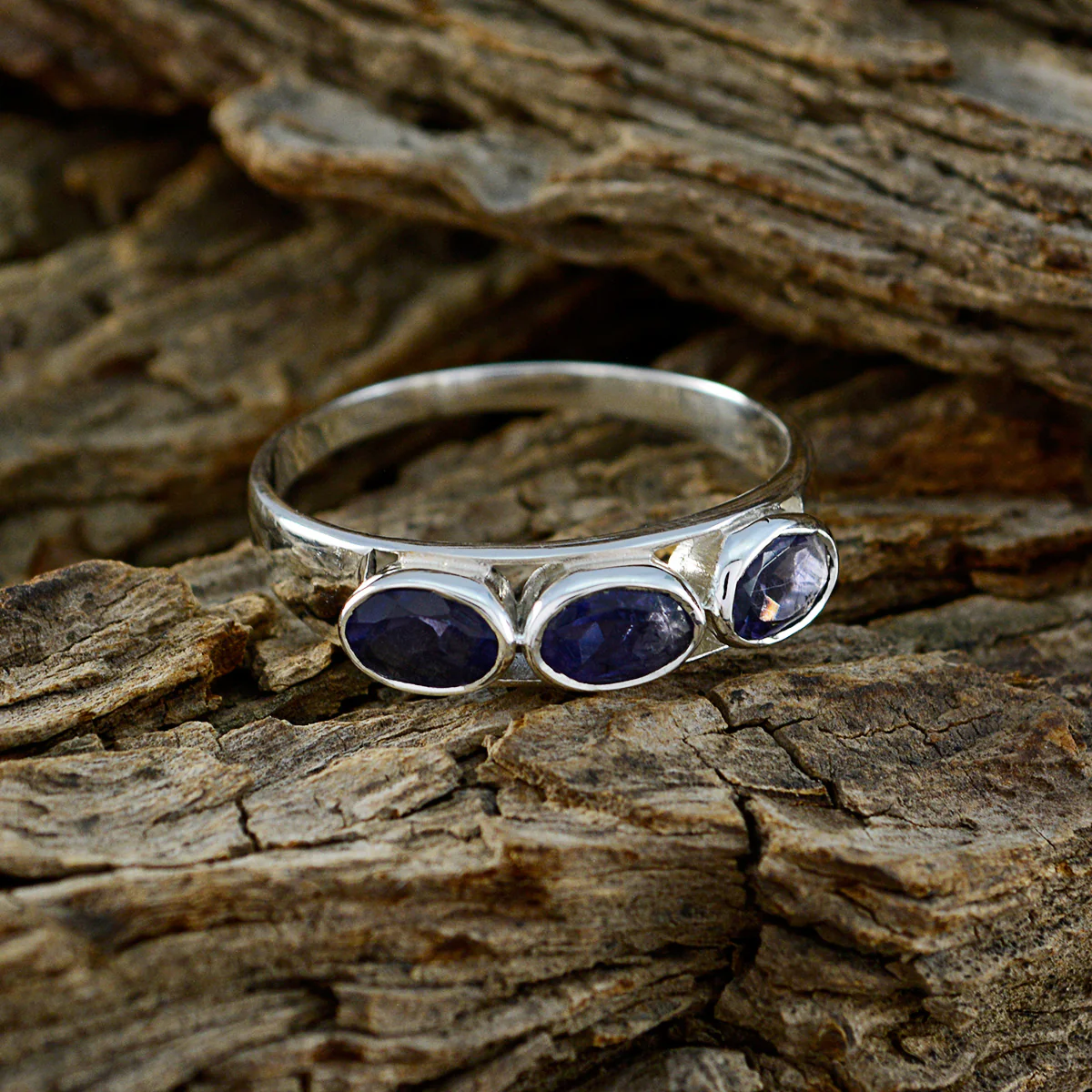 Iolite Trilogy American Sterling Silver Blue Gemstones Dainty Trendy Ring Jewellery - Image 4