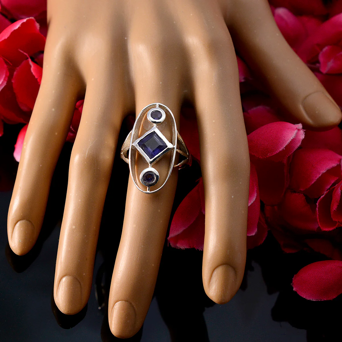 Iolite Trilogy Indian 925 Sterling Silver Blue Gems Slim Fairytale Ring Jewelry - Image 5