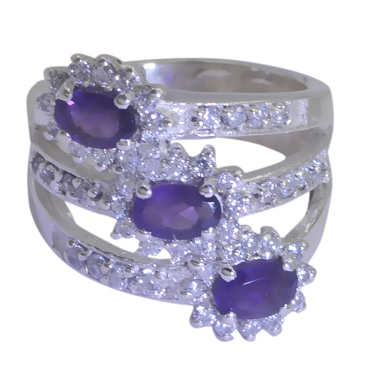 Iolite Trilogy Russian Silver Blue Gems Essential  Modern Ring Jewelry - Image 2
