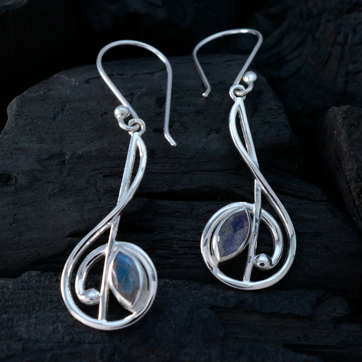 Labradorite African Agustina Solitaire Dangle Gray Sterling Silver Earring - Image 2