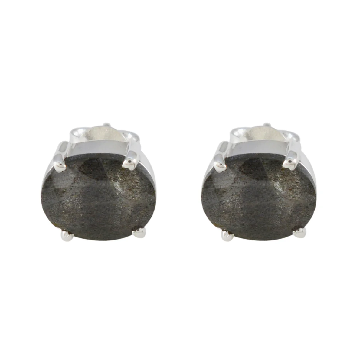 Labradorite Egyptian Ana Solitaire Stud Gray 925 Silver Earring