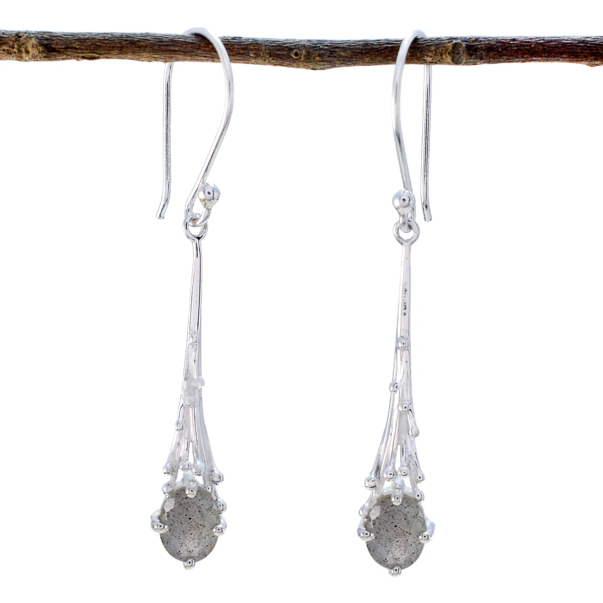 Labradorite Egyptian Emilia Solitaire Dangle Gray 925 Sterling Silver Earring