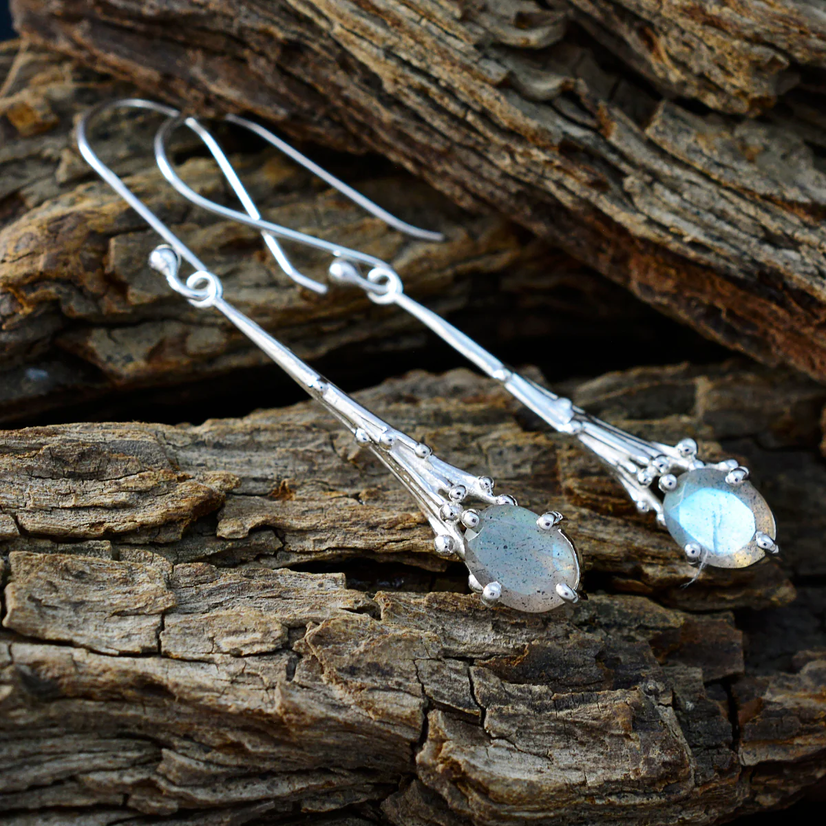 Labradorite Egyptian Emilia Solitaire Dangle Gray 925 Sterling Silver Earring - Image 3