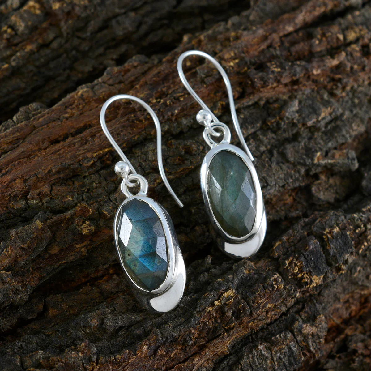 Labradorite French Eleanor Solitaire Dangle Gray 925 Silver Earring - Image 3