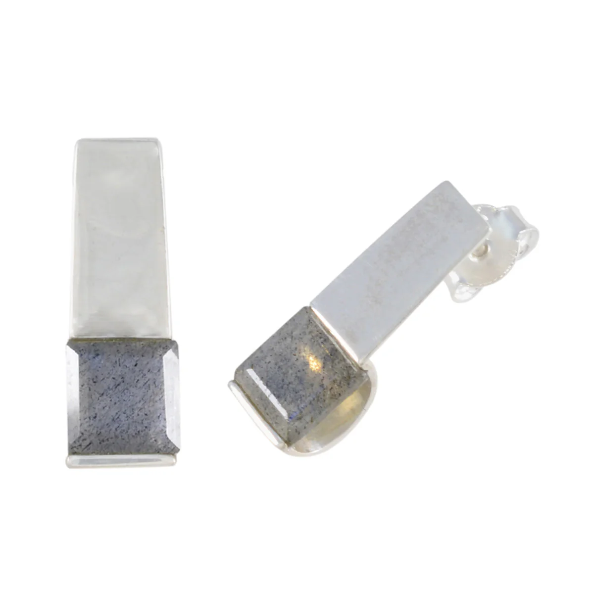Labradorite French Lily Solitaire Stud Gray 925 Sterling Silver Earring - Image 2