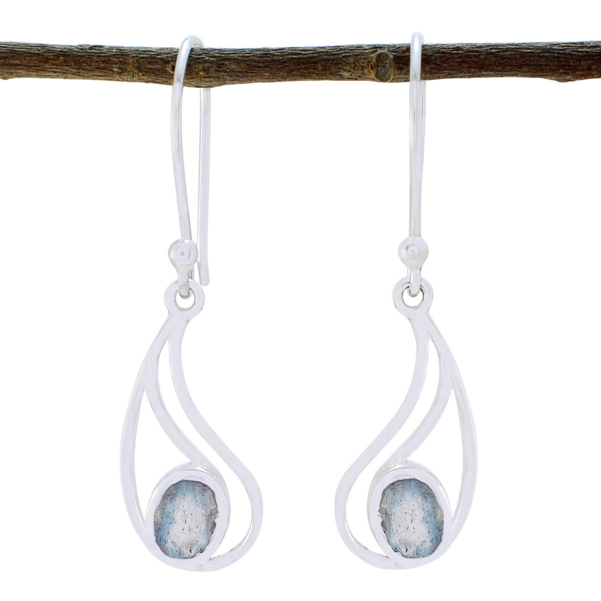 Labradorite German Yuna Solitaire Dangle Gray 925 Silver Earring
