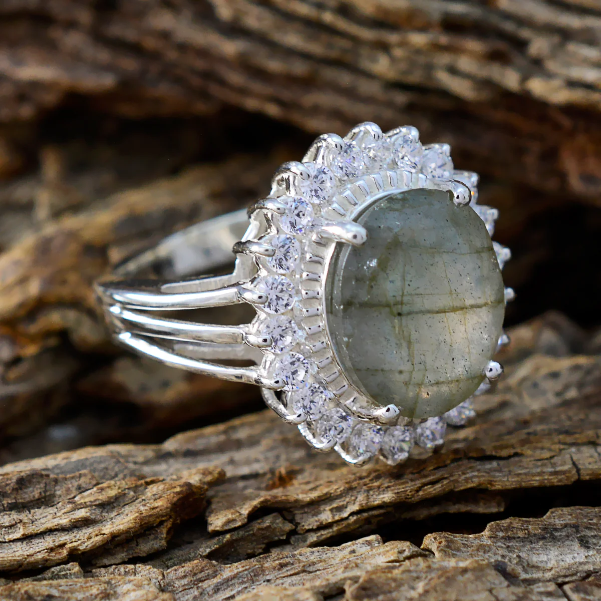 Labradorite Halo German 92.5 Silver Gray Gemstones Classic Signet Ring Jewellery - Image 3
