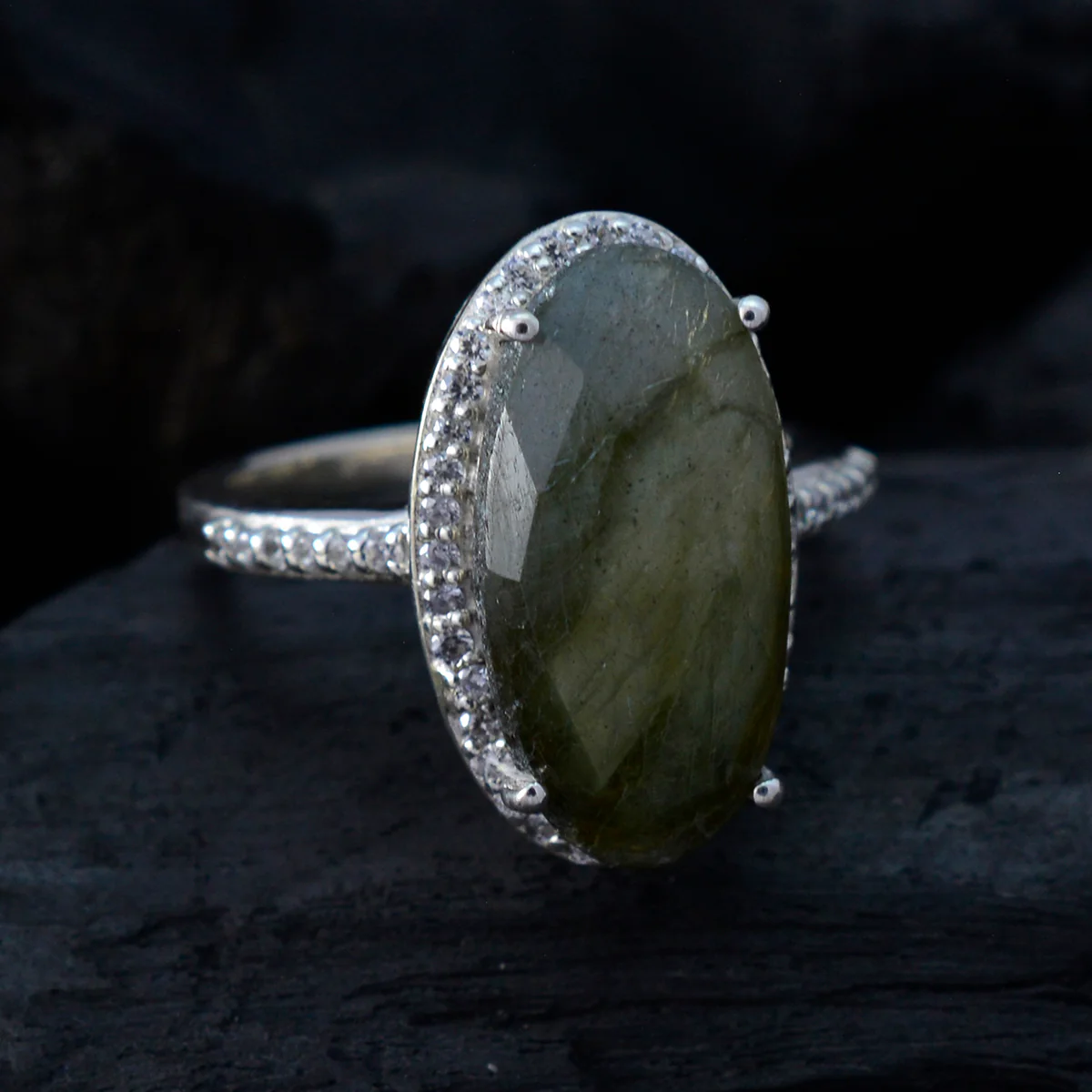 Labradorite Halo Indian Silver Gray Gemstone Tiny Sophisticated Ring Jewellery - Image 4
