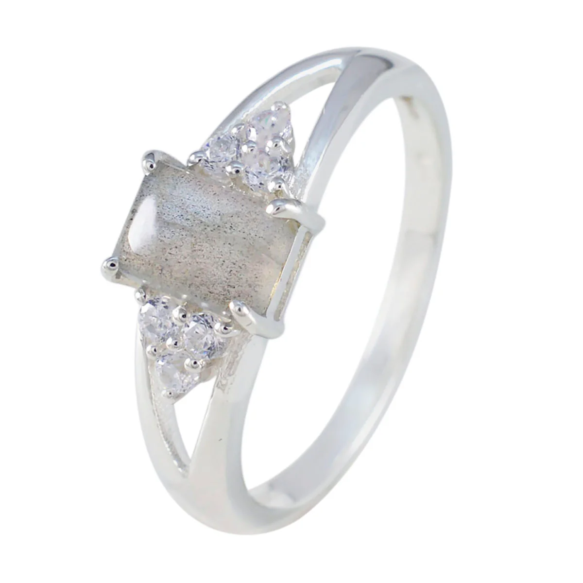 Labradorite Halo Japanese 92.5 Silver Gray Gemstones Dainty Boho Ring Jewellery - Image 2