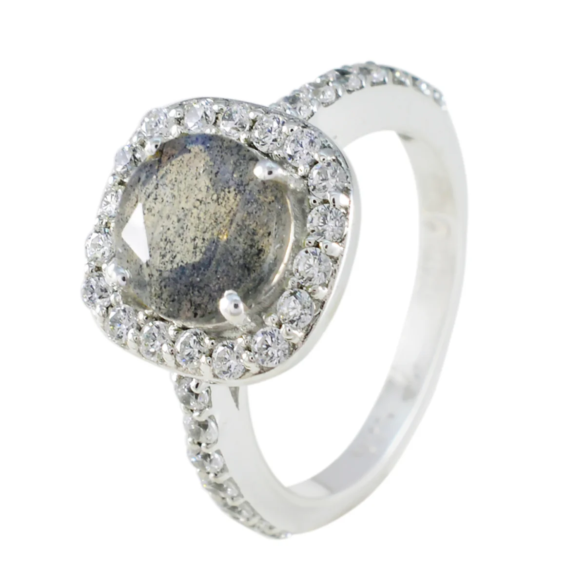 Labradorite Halo Russian Sterling Silver Gray Gems Slim Feminine Ring Jewelry - Image 2
