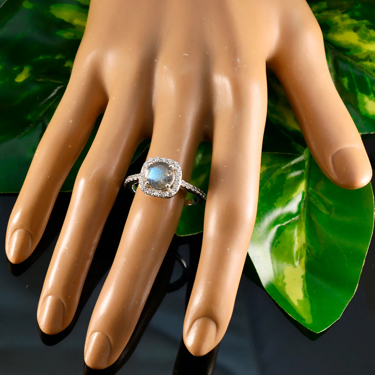 Labradorite Halo Russian Sterling Silver Gray Gems Slim Feminine Ring Jewelry - Image 5