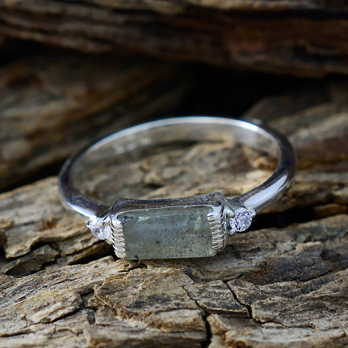 Labradorite Halo Turkish Silver Gray Gemstones Delicate Glamorous Ring Jewelry - Image 3