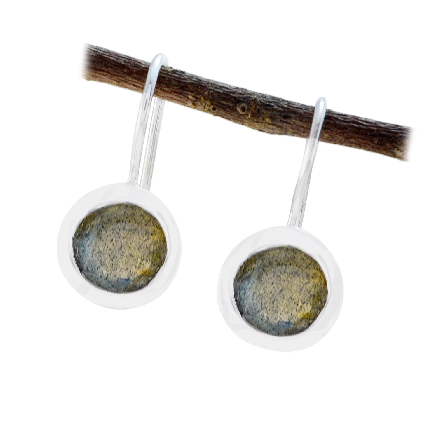 Labradorite Italian Bella Solitaire Dangle Gray Sterling Silver Earring - Image 2