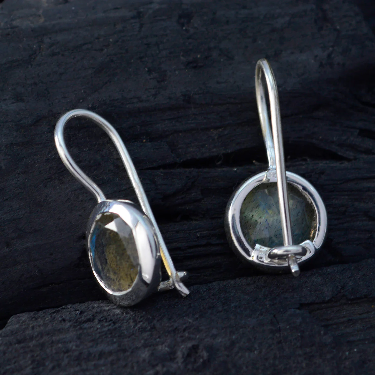 Labradorite Italian Bella Solitaire Dangle Gray Sterling Silver Earring - Image 4