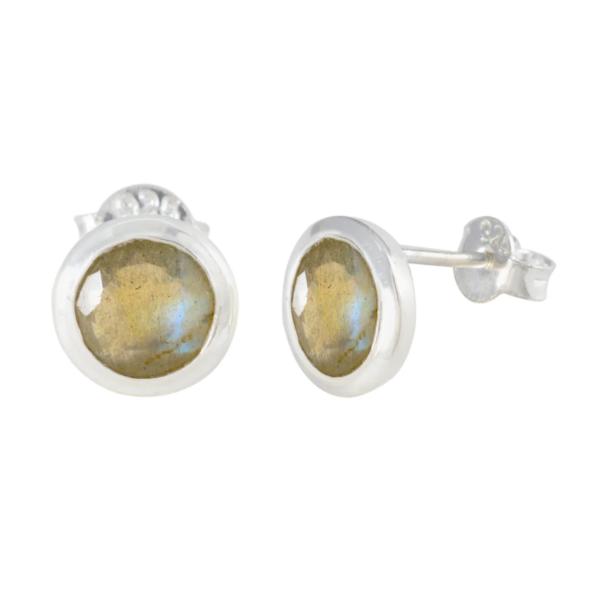 Labradorite Italian Yan Solitaire Stud Gray 92.5 Silver Earring - Image 2