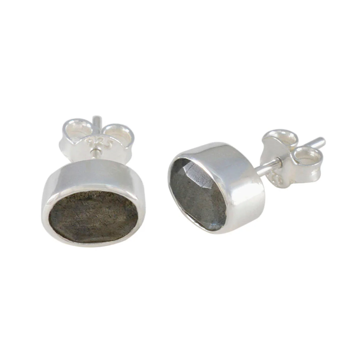 Labradorite Korean Ángeles Solitaire Stud Gray Silver Earring - Image 2