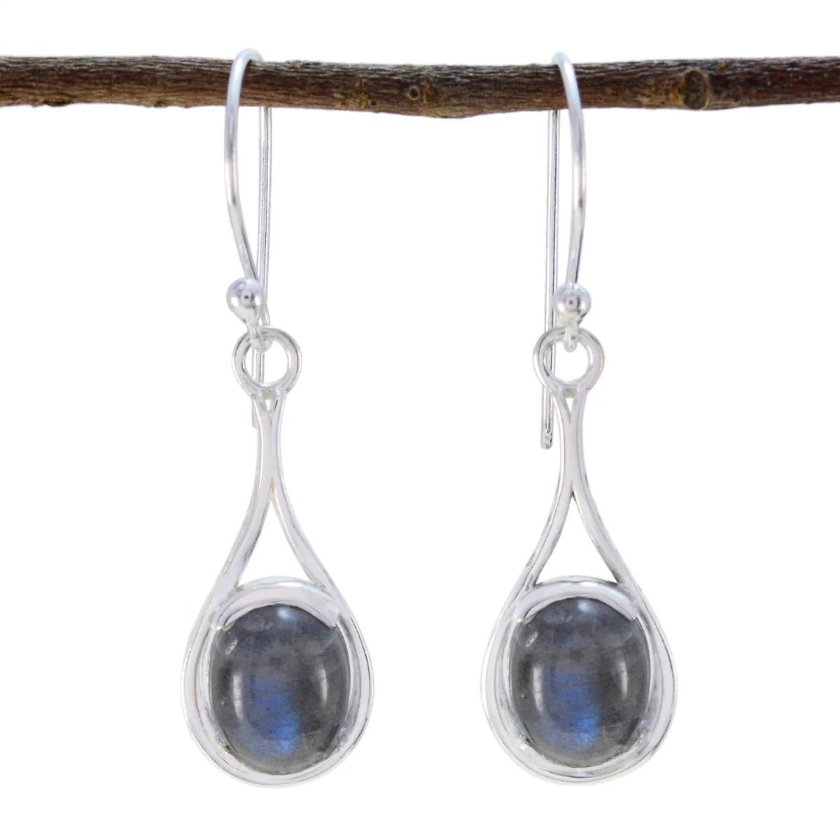 Labradorite Mexican Hina Solitaire Dangle Gray 92.5 Silver Earring