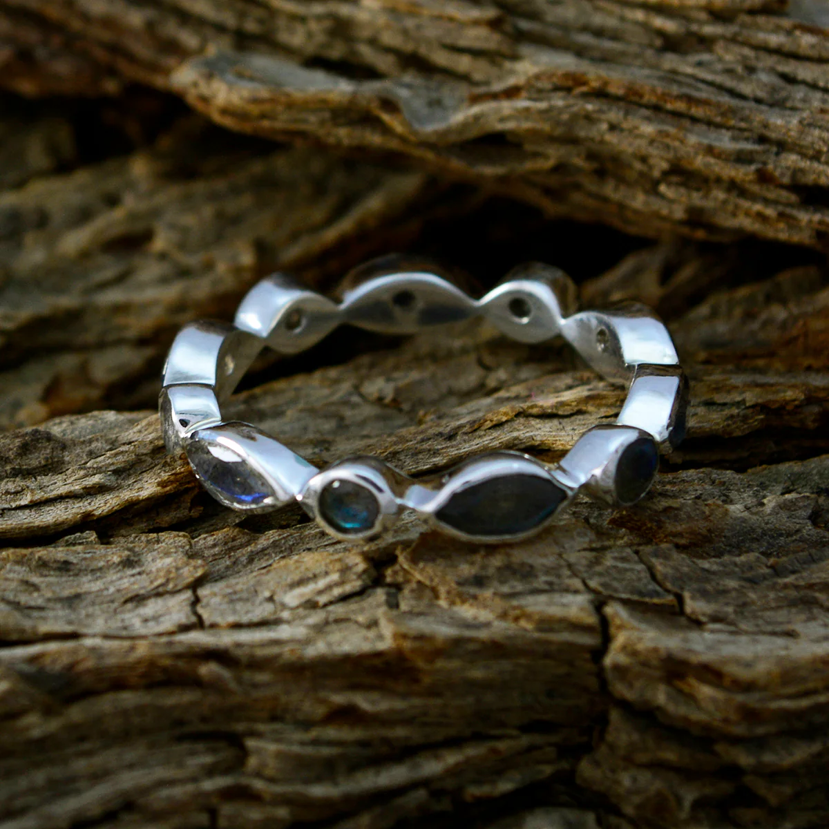 Labradorite multiple Japanese Sterling Silver Gray Gems Dainty Eternity Band Jewellery - Image 2