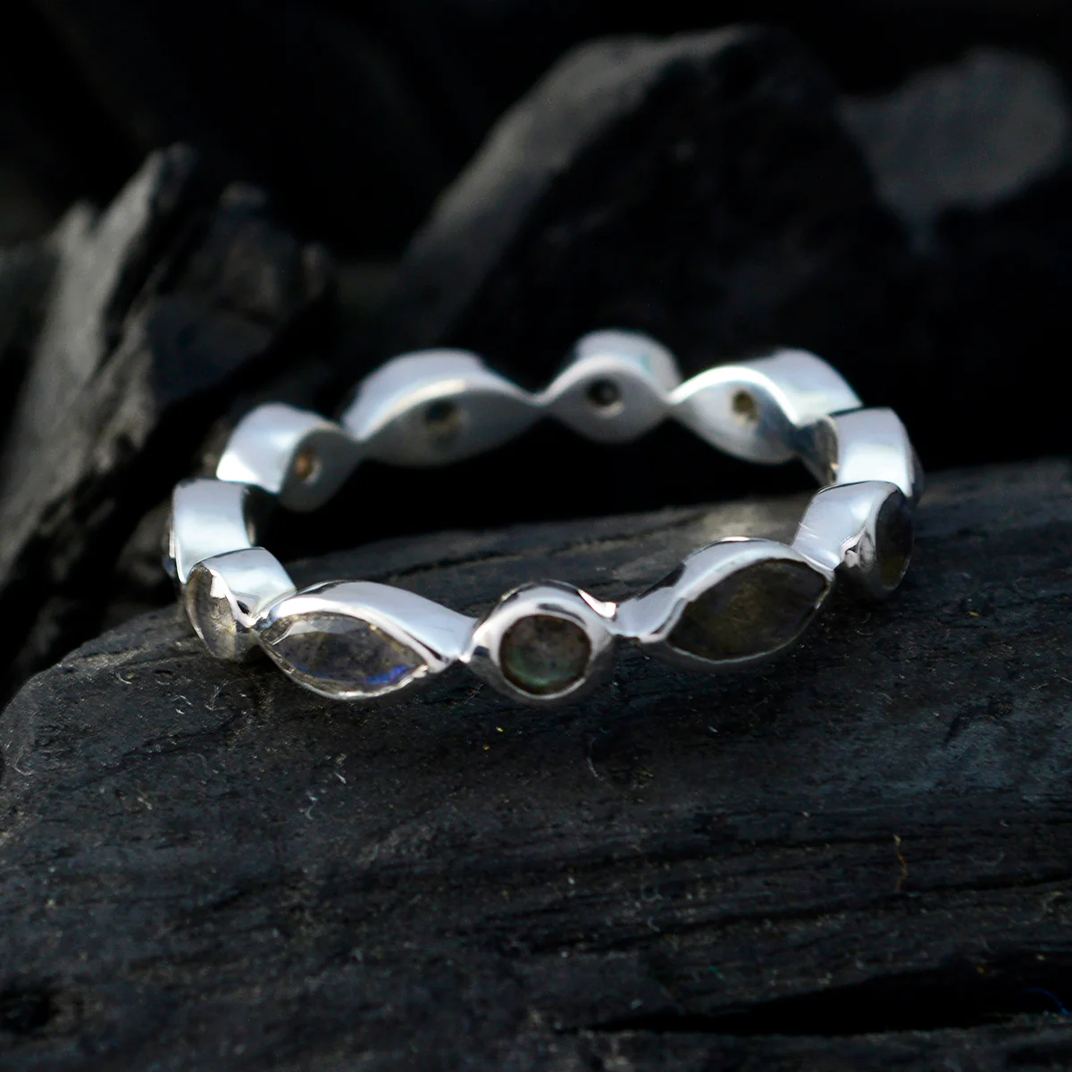 Labradorite multiple Japanese Sterling Silver Gray Gems Dainty Eternity Band Jewellery - Image 3