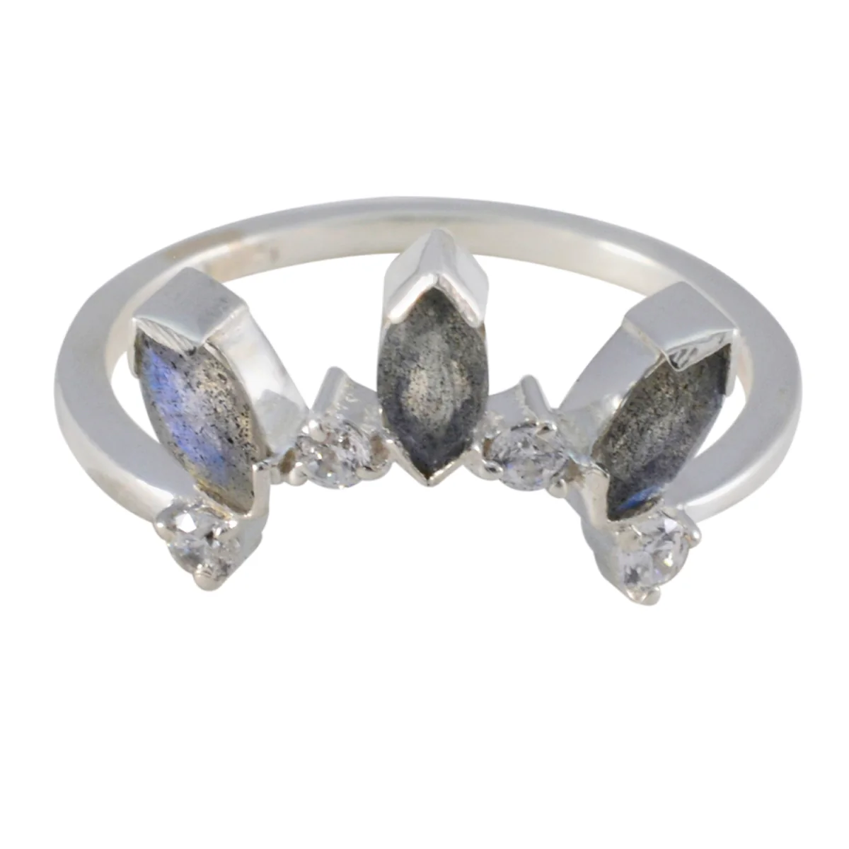 Labradorite multiple Korean 925 Sterling Silver Gray Gemstone Delicate crown Ring Jewelry - Image 2