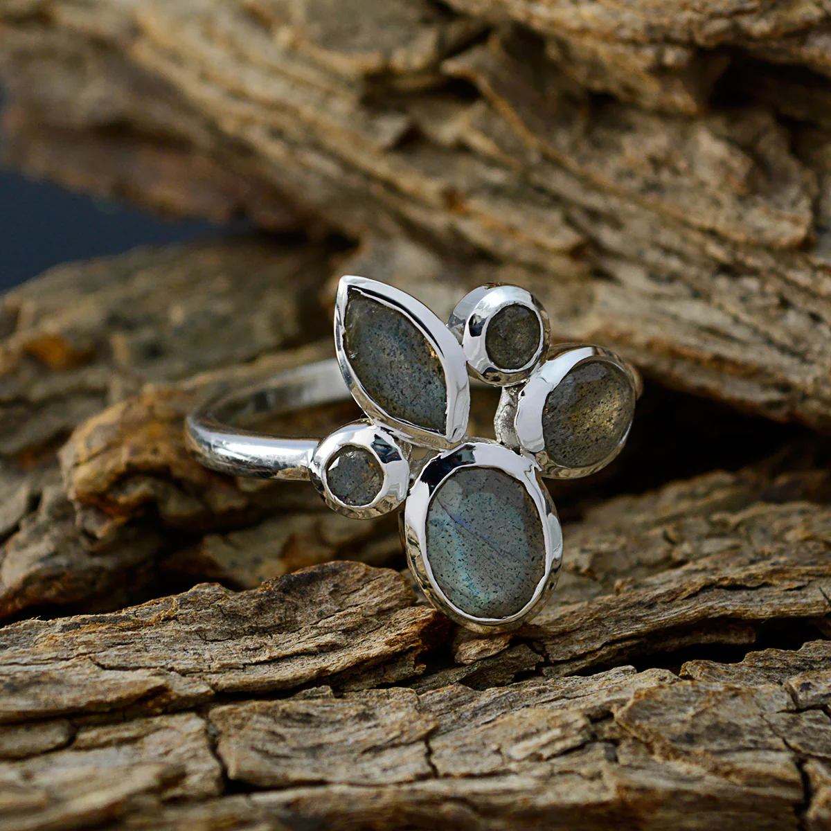 Labradorite Penta Russian 925 Sterling Silver Gray Gemstones Minimal Boho Ring Jewellery - Image 4