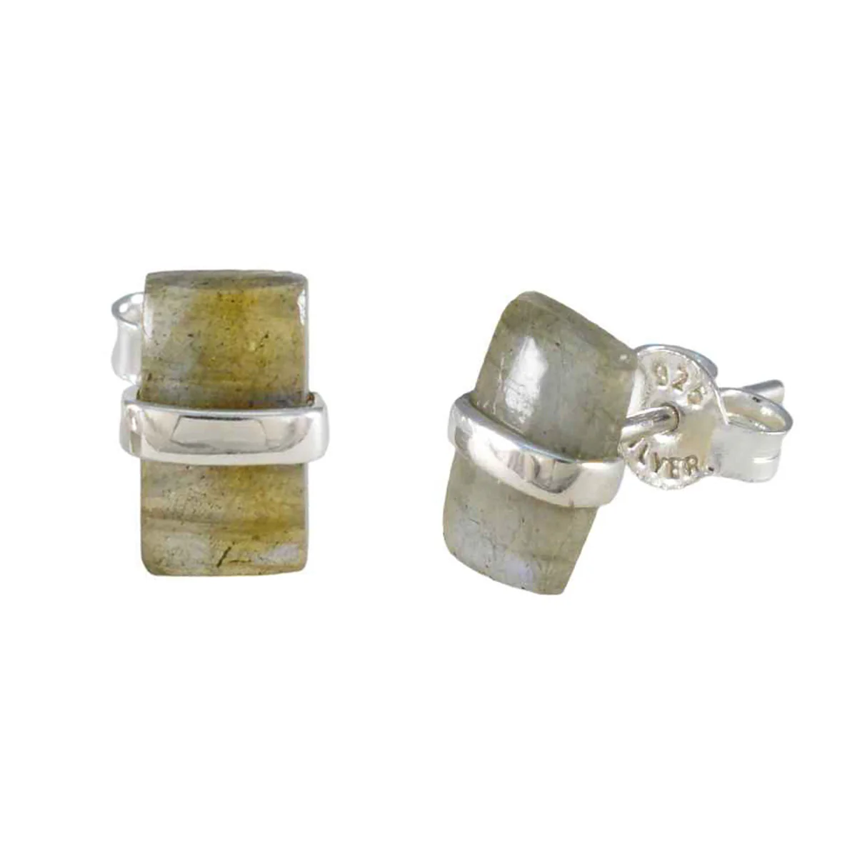 Labradorite Russian Ling Solitaire Stud Gray Sterling Silver Earring - Image 2