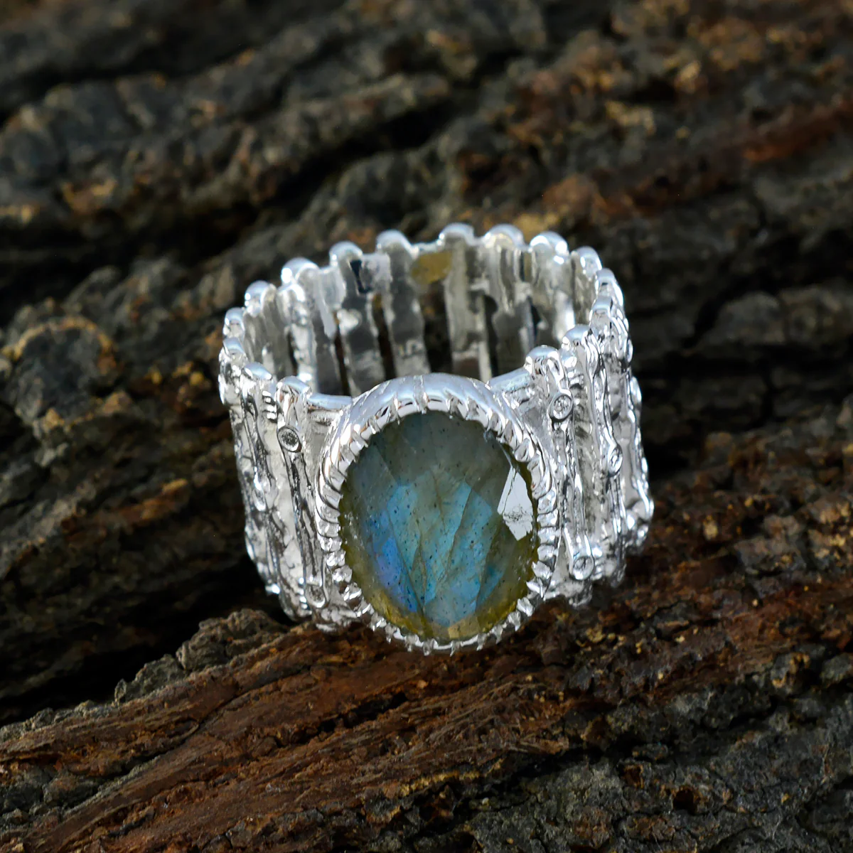 Labradorite Solitaire African 925 Sterling Silver Gray Gemstone Edgy Armor Band Jewellery - Image 3