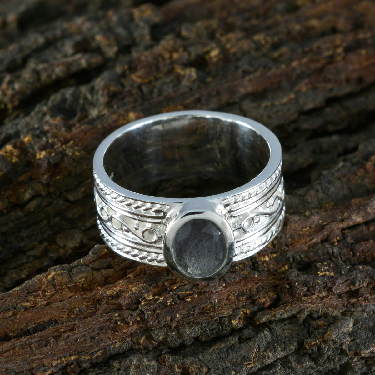 Labradorite Solitaire African Silver Gray Gems Eye-catching Twist Band Jewelry - Image 3