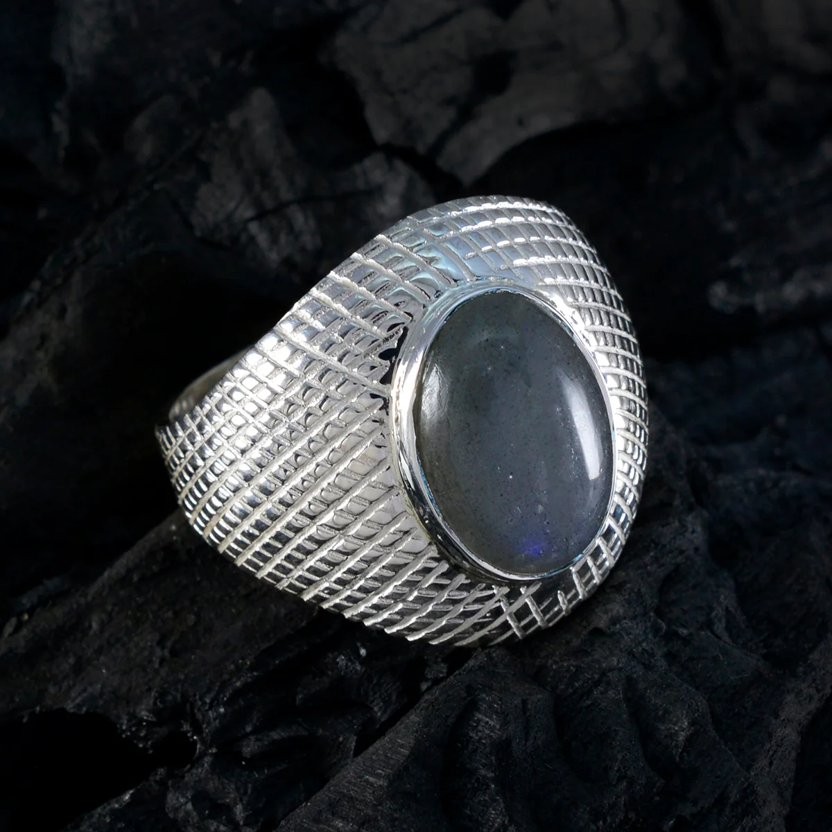 Labradorite Solitaire Egyptian Sterling Silver Gray Gems Versatile engravings Ring Jewellery - Image 4