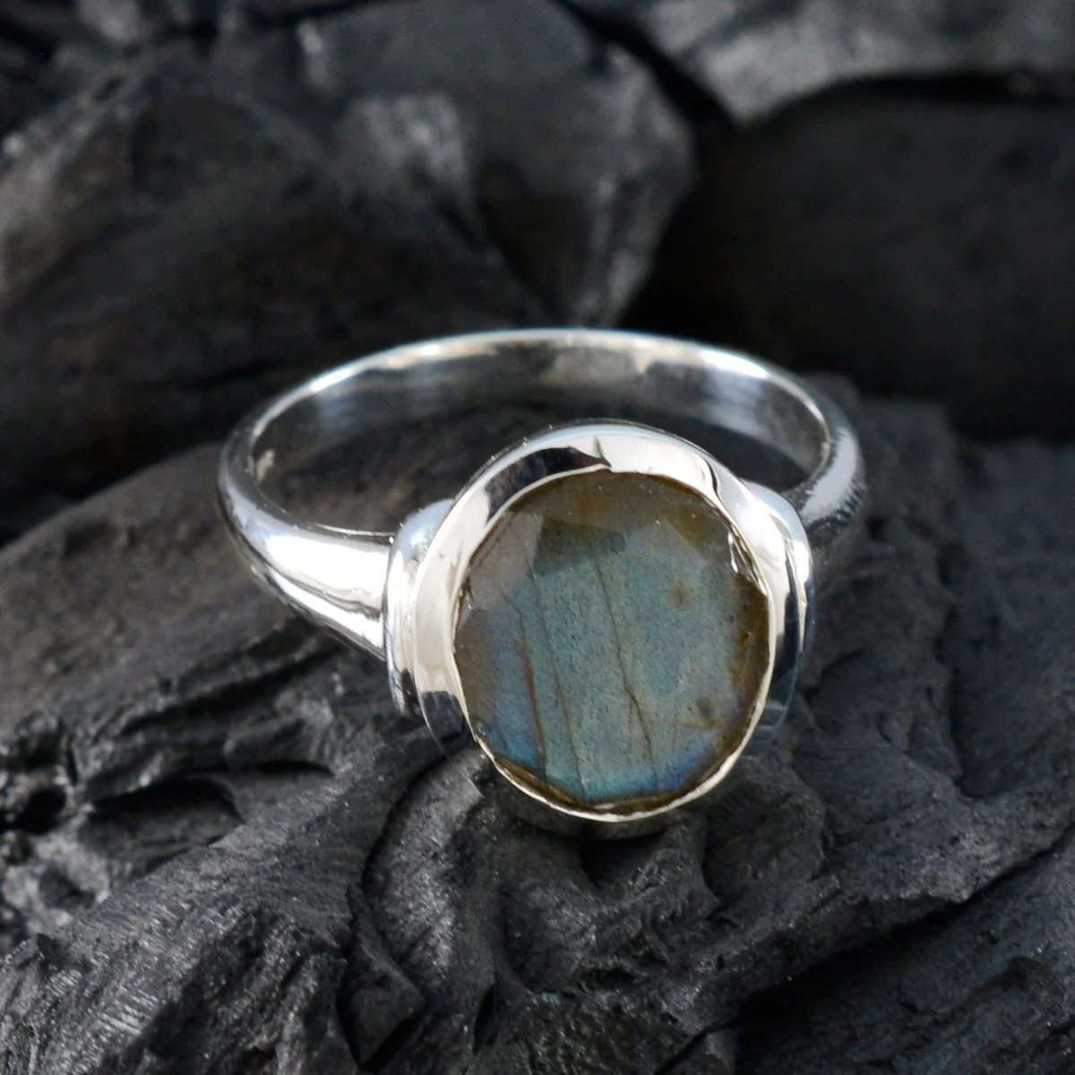 Labradorite Solitaire Egyptian Sterling Silver Gray Gemstones Minimal Trendy Ring Jewellery - Image 5
