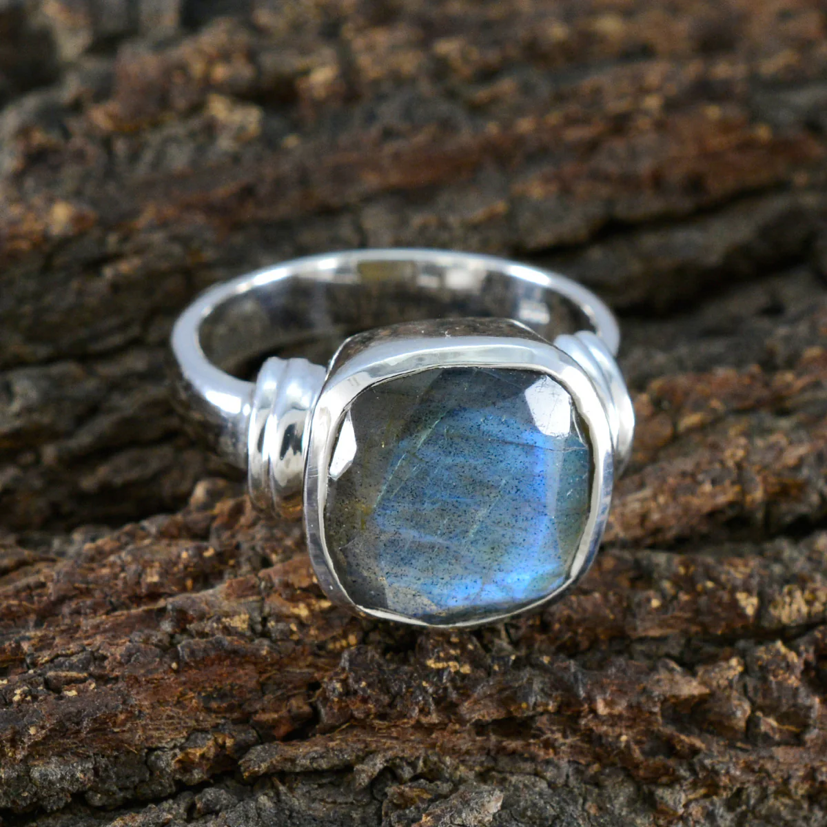Labradorite Solitaire French 925 Sterling Silver Gray Gemstone Eye-catching Modern Ring Jewelry - Image 3