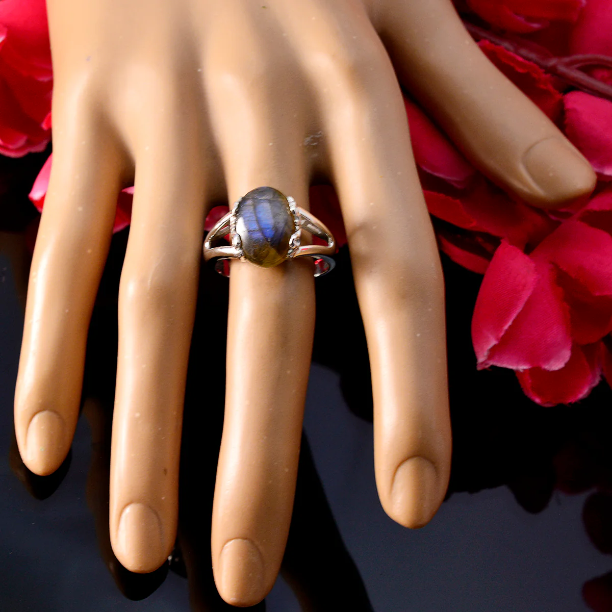 Labradorite Solitaire French Sterling Silver Gray Gemstones Classic  Sophisticated Ring Jewelry - Image 5