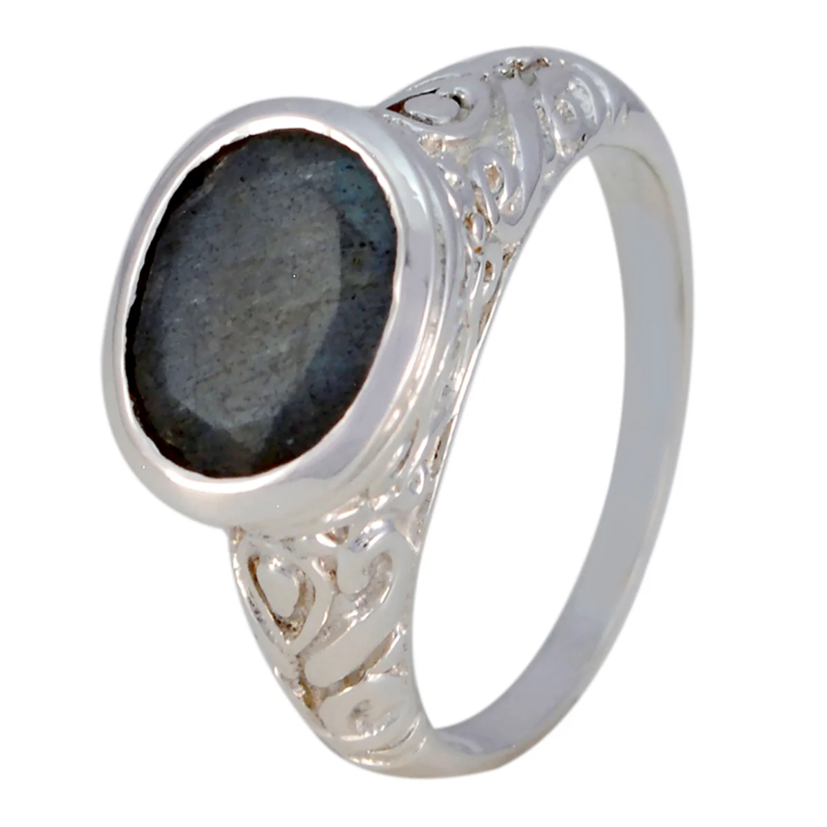 Labradorite Solitaire German Silver Gray Gemstone Minimal Art Deco Ring Jewellery - Image 2