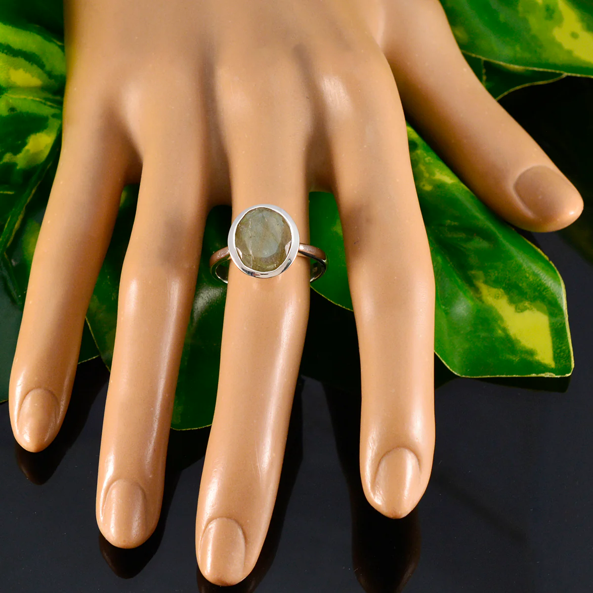 Labradorite Solitaire German Sterling Silver Gray Gemstones Minimal Boho Ring Jewellery - Image 5